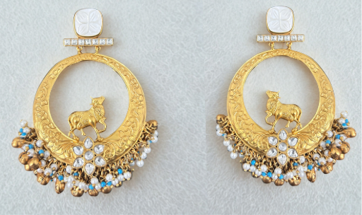 Kundan & Beaded Ram Design Brass Earrings