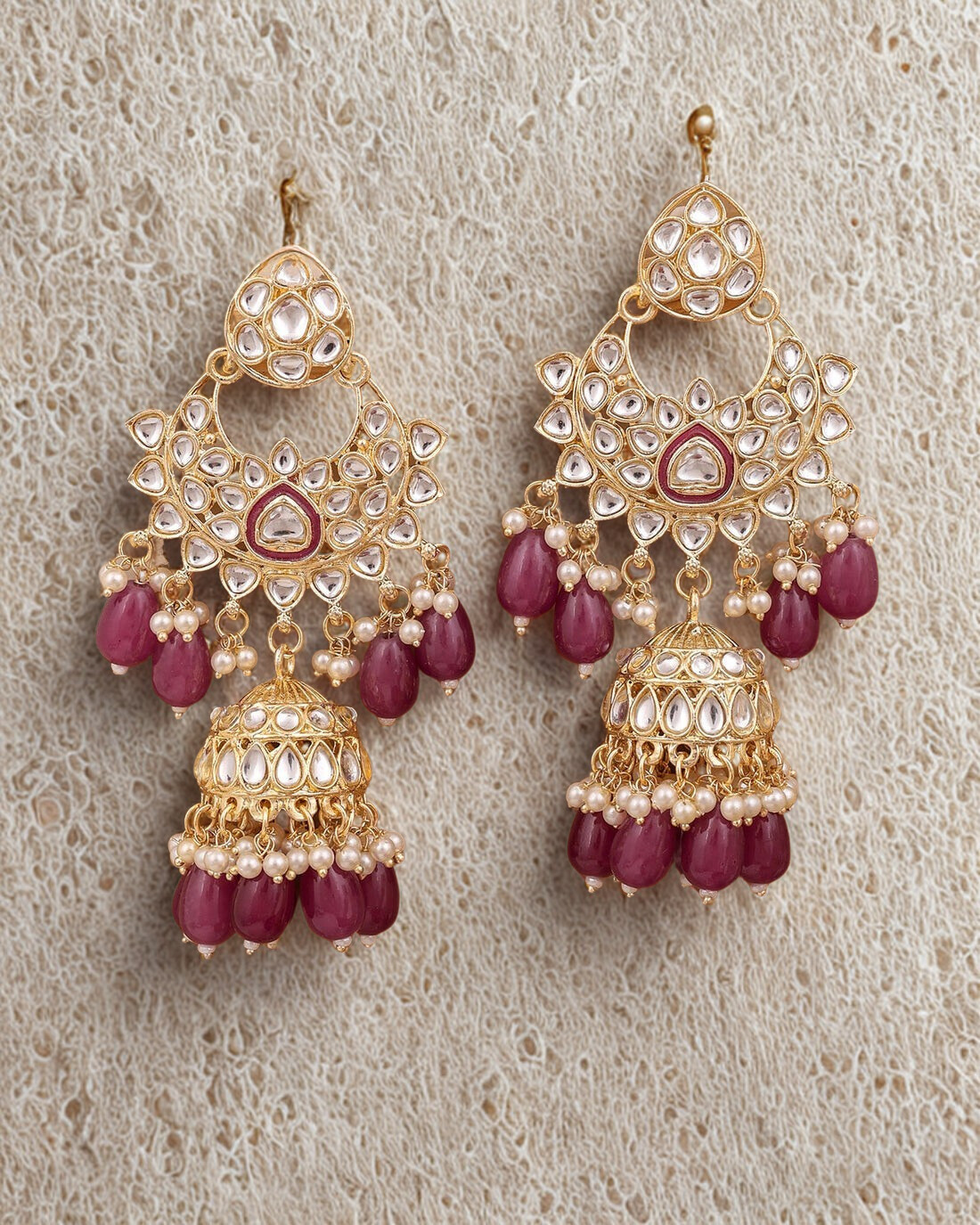Kundan Jhumki Earring - Purple