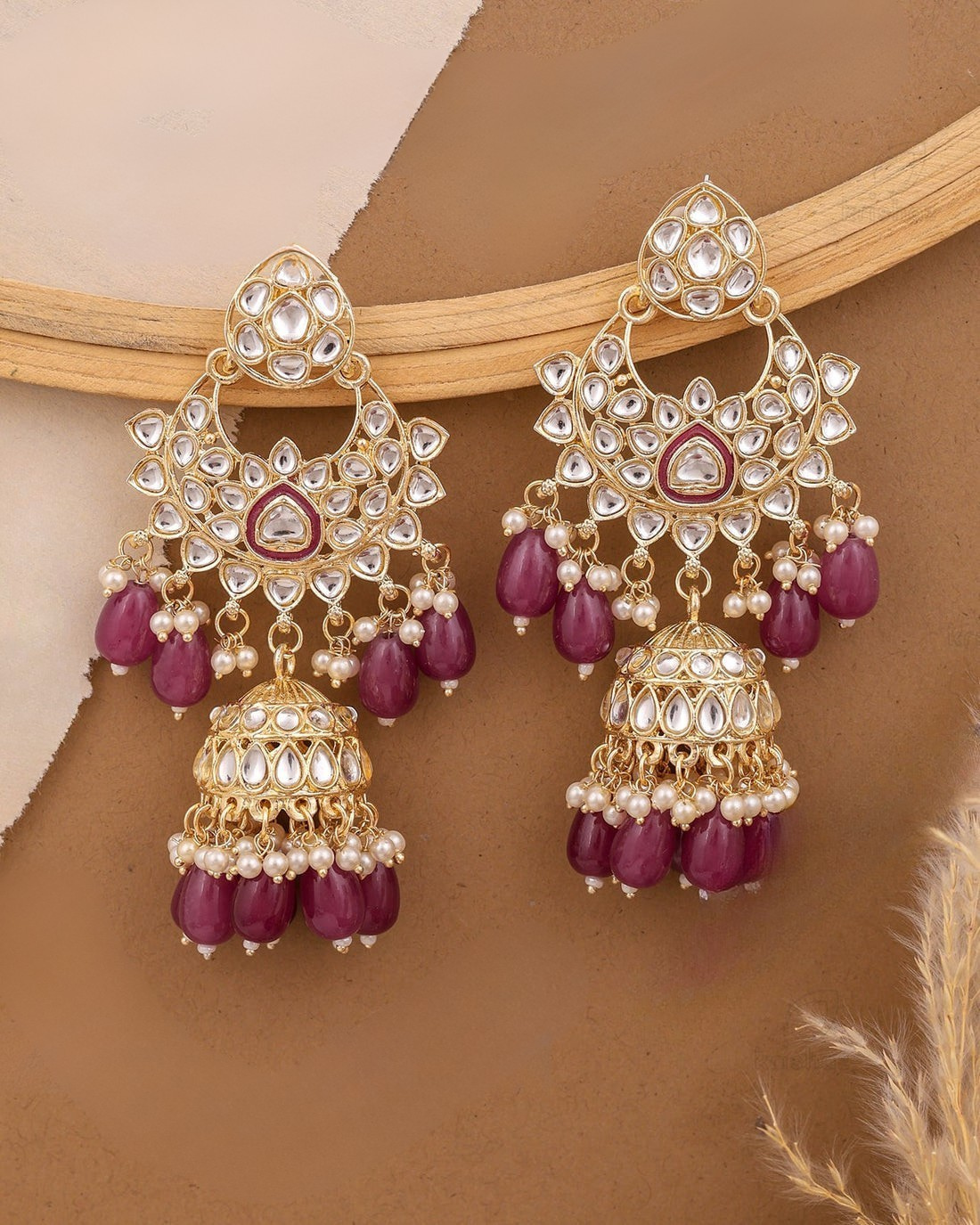 Kundan Jhumki Earring - Purple